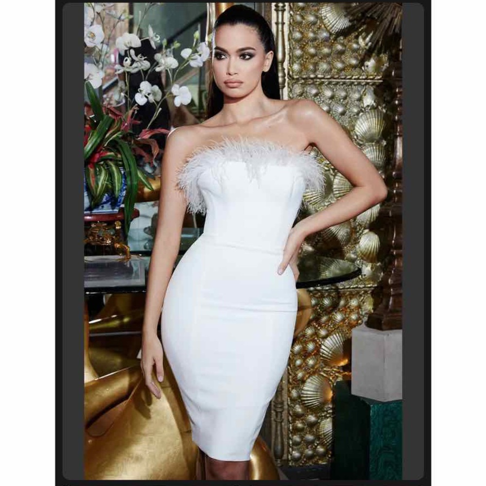 House of CB 'Bianca' White Feather Strapless Dress